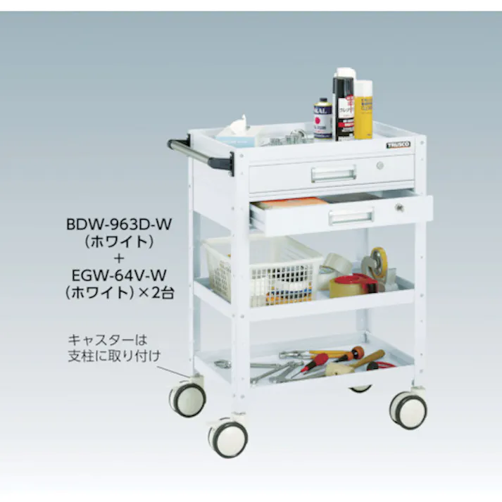 【CAINZ-DASH】トラスコ中山 ツールワゴン バーディワゴン 750X500 天板付 ウレタン車輪 ヤンググリーン BDW-972TU-YG【別送品】