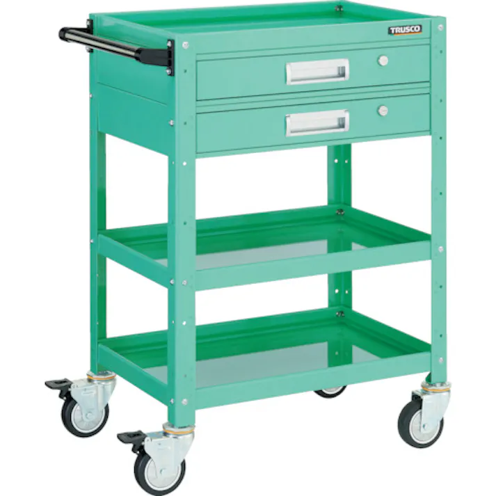 【CAINZ-DASH】トラスコ中山 ツールワゴン バーディワゴン 600×400 引出2段付 ウレタン車輪 ヤンググリーン BDW-963V2U-YG【別送品】