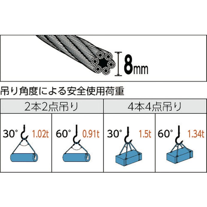 【CAINZ-DASH】トラスコ中山 玉掛けワイヤーロープ　段落し　８ｍｍＸ４ｍ TWD-8S4【別送品】