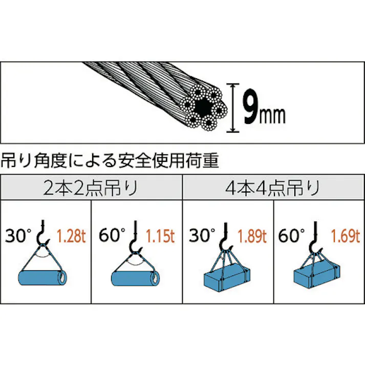 【CAINZ-DASH】トラスコ中山 玉掛けワイヤーロープ 段落し 9mmX1m TWD-9S1【別送品】