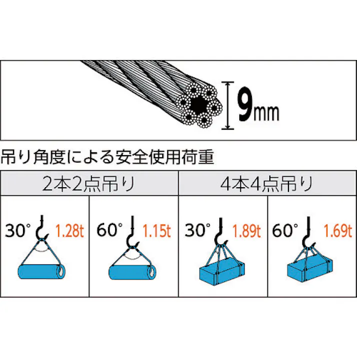 【CAINZ-DASH】トラスコ中山 玉掛けワイヤーロープ 段落し 9mmX2m TWD-9S2【別送品】