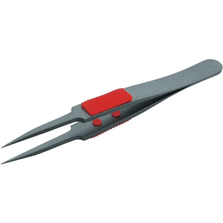 【CAINZ-DASH】トラスコ中山 ラバーグリップ付ピンセット 非粘着タイプ 115mm 極細鋭型 TSP-224【別送品】