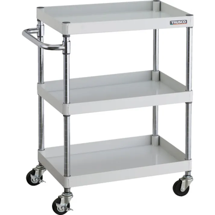 【CAINZ-DASH】トラスコ中山 ツールワゴン フェニックスワゴン 600X400 3段 Φ75ゴム車輪 ホワイト PEW-963-G75-W【別送品】