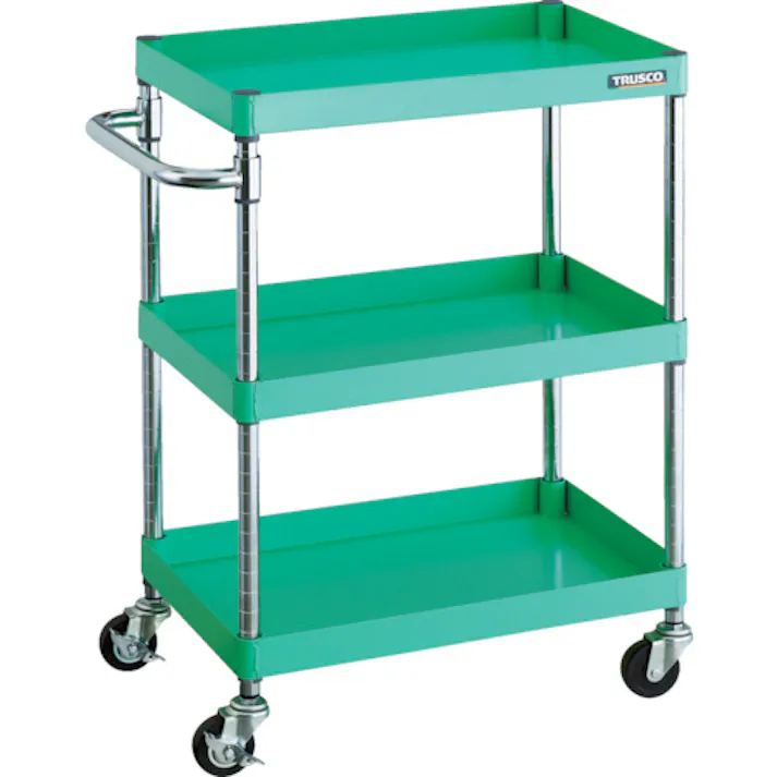 【CAINZ-DASH】トラスコ中山 ツールワゴン フェニックスワゴン 600X400 3段 Φ75ゴム車輪 ヤンググリーン PEW-963-G75-YG【別送品】