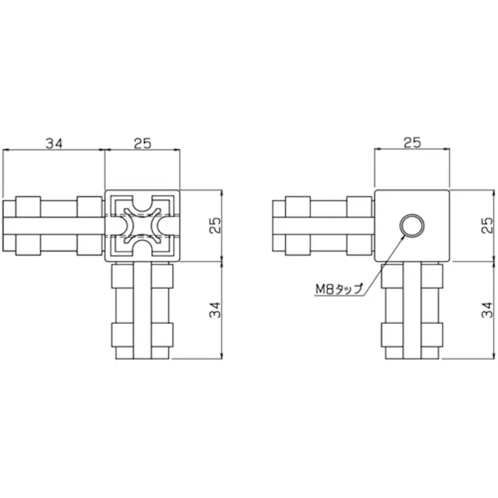【CAINZ-DASH】トラスコ中山 25mmアルミフレーム用ジョイント 3方向 穴付き AFB-3W-H【別送品】