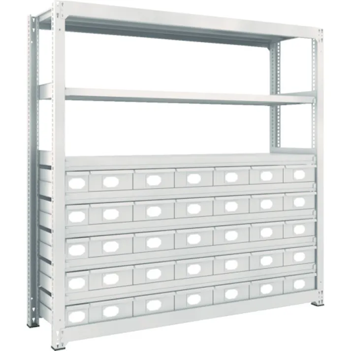 【CAINZ-DASH】トラスコ中山 スチール製中量ボルトレス棚 M3型 スチール引出付 W1800×D471×H1800 小×5・大×30 M3-6658-A5B30【別送品】