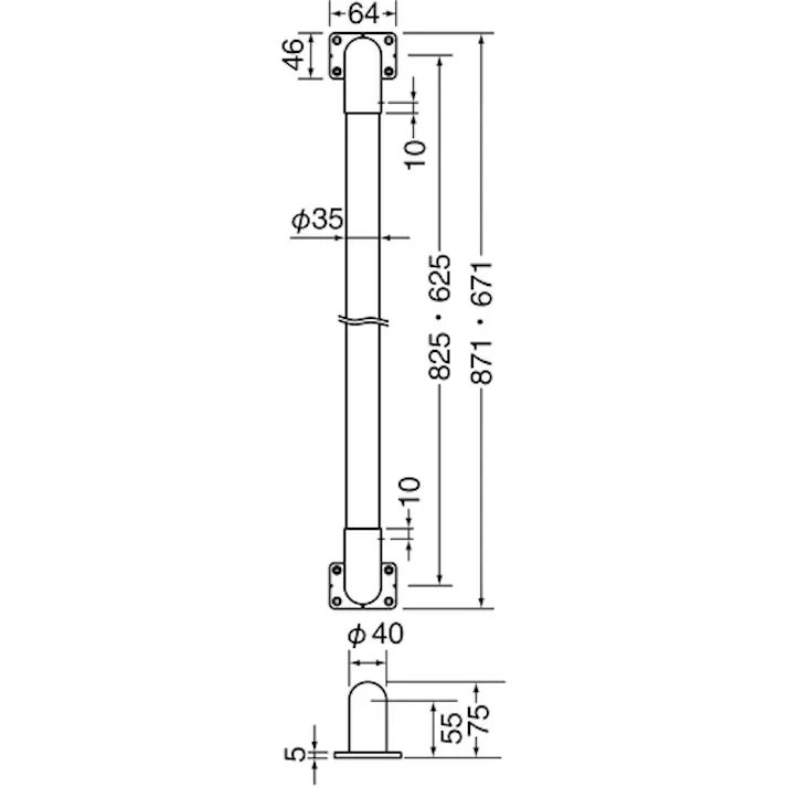 【CAINZ-DASH】トラスコ中山 I型 丸棒手すり 35ΦX600 シルバ-ライトオ-ク HBIR600-SO【別送品】