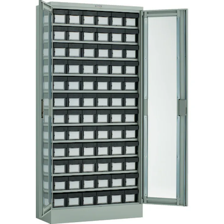 【CAINZ-DASH】トラスコ中山 コンテナラックケース バンラックケース L型 両開き扉 導電引出小X72個 H1790 TD611L-72S【別送品】