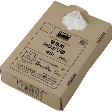 【CAINZ-DASH】トラスコ中山 業務用ＨＤポリ袋　半透明・箱入り　０．０１５ｍｍ厚Ｘ４５Ｌ　（１００枚入） HD45-100【別送品】
