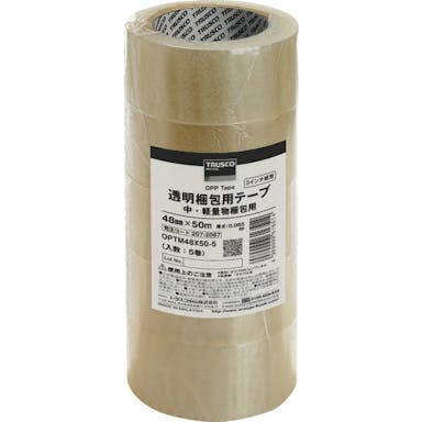 【CAINZ-DASH】トラスコ中山 透明梱包用テープ　中・軽量物梱包用　４８ｍｍＸ５０ｍ　５巻入 OPTM48X50-5【別送品】