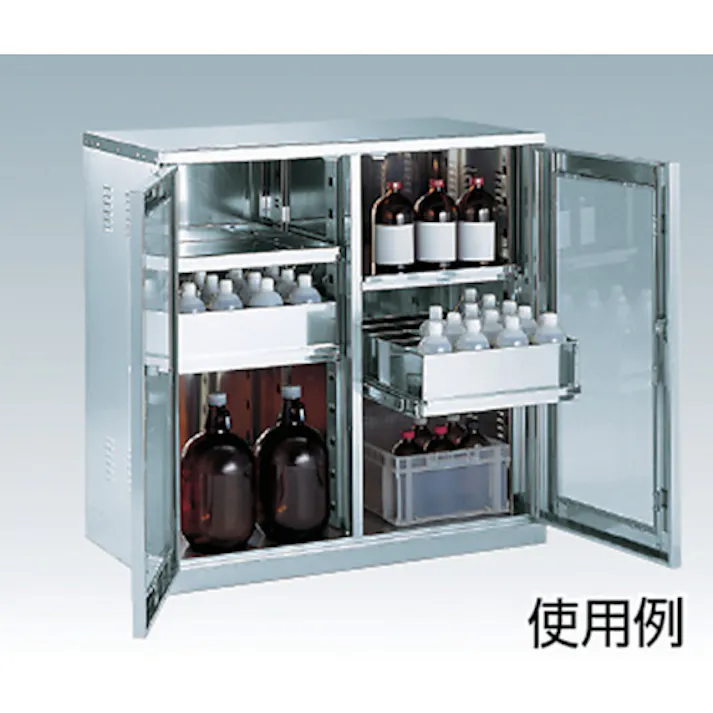 【CAINZ-DASH】トラスコ中山 耐震薬品庫 ガラス両開型 棚スライド式 900X500XH900 SW【別送品】