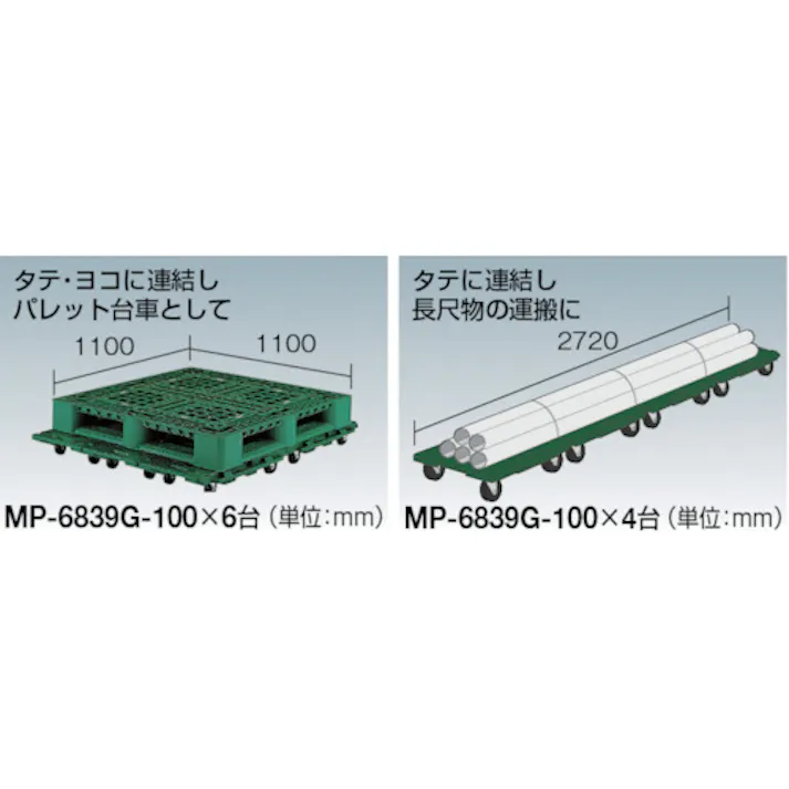 【CAINZ-DASH】トラスコ中山 マルチキャリー連結くん 680X390 ナイロン車輪 MP-6839N-100【別送品】
