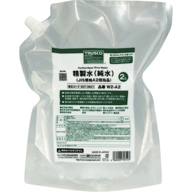 【CAINZ-DASH】トラスコ中山 精製水（純水）２Ｌ　パウチタイプ　ＪＩＳ規格Ａ１～２相当品【別送品】