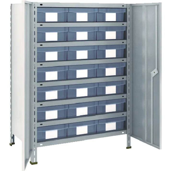 【CAINZ-DASH】トラスコ中山 スチールラック 軽量棚扉付 875X450X1200樹脂引出透明大X21 43X-T808D7【別送品】