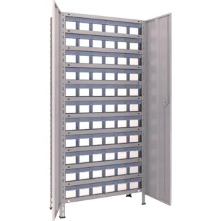 【CAINZ-DASH】トラスコ中山 スチールラック 軽量棚扉付 875X300X1800樹脂引出透明小X66 63V-T812C11【別送品】