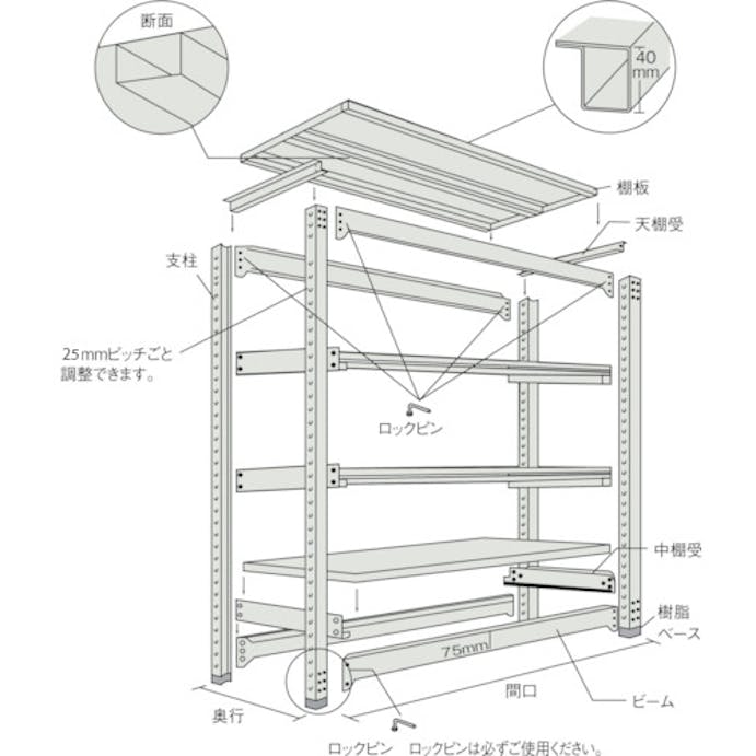 【CAINZ-DASH】トラスコ中山 スチールラック　Ｍ１．５型軽中量棚　１７６０×２９５×Ｈ１２００　４段　連結 M1.5-4634B【別送品】