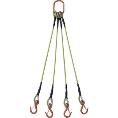 【CAINZ-DASH】トラスコ中山 ４本吊玉掛ワイヤロープスリング（カラー被覆付）アルミロックタイプ　黄透明２Ｍ　収縮カバー付 TWSP4P9S2WT【別送品】