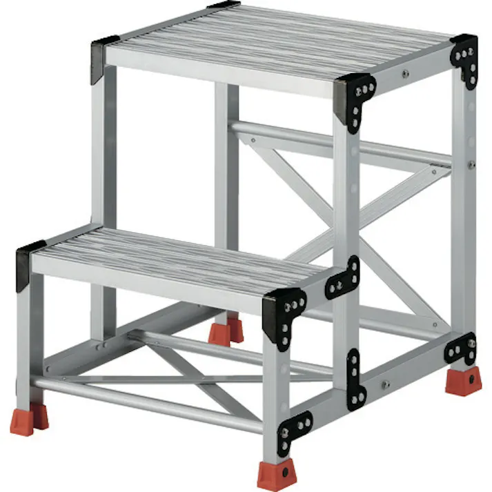 【CAINZ-DASH】トラスコ中山 作業用踏台 アルミ製・グレーチング仕様 SUS金具 2段 高さ0.6m 天板500×400 TSFGR-256【別送品】