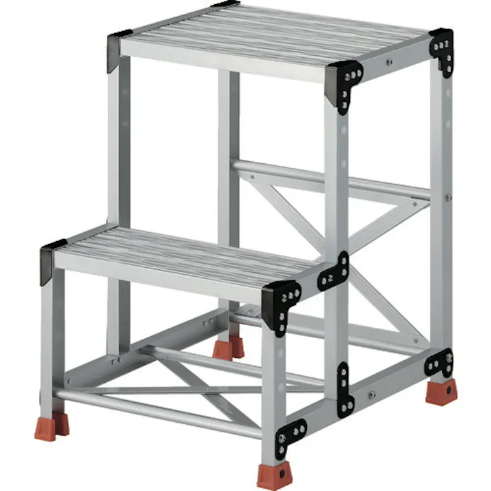 【CAINZ-DASH】トラスコ中山 作業用踏台 アルミ製・グレーチング仕様 SUS金具 2段 高さ0.7m 天板500×400 TSFGR-257【別送品】