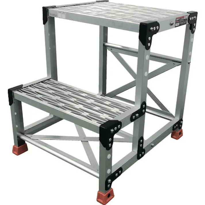 【CAINZ-DASH】トラスコ中山 作業用踏台 アルミ製・グレーチング仕様 SUS金具 2段 高さ0.6m 天板600×400 TSFGR-266【別送品】