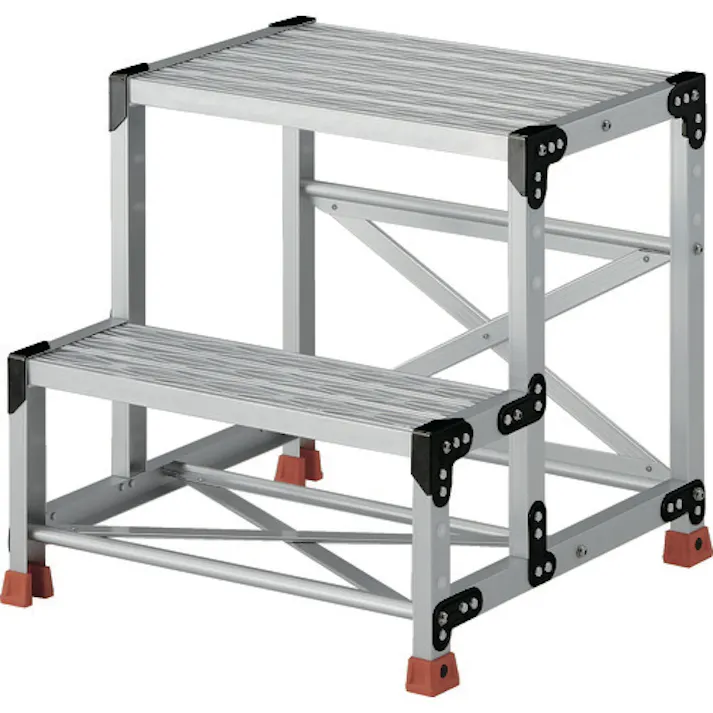 【CAINZ-DASH】トラスコ中山 作業用踏台 アルミ製・グレーチング仕様 SUS金具 2段 高さ0.6m 天板600×400 TSFGR-266【別送品】