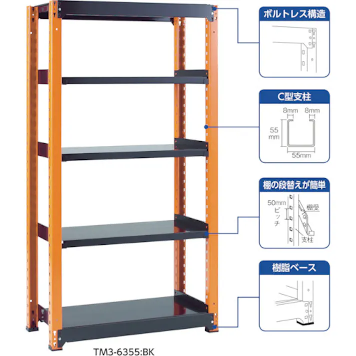 【CAINZ-DASH】トラスコ中山 TM3型中量棚 900X921X1800 5段 連結 TM3-6395B【別送品】