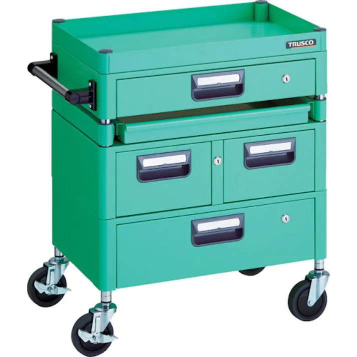 【CAINZ-DASH】トラスコ中山 ツールワゴン フェニックスワゴン 省音 600X400 H740 引出付 スライド1段 ヤンググリーン PEW-761M1VWZ-YG【別送品】