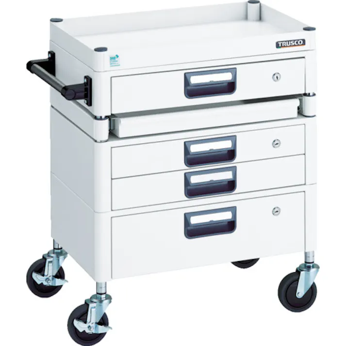 【CAINZ-DASH】トラスコ中山 ツールワゴン フェニックスワゴン 省音 600X400 H740 引出付 スライド1段 ホワイト PEW-761M1VXZ-W【別送品】