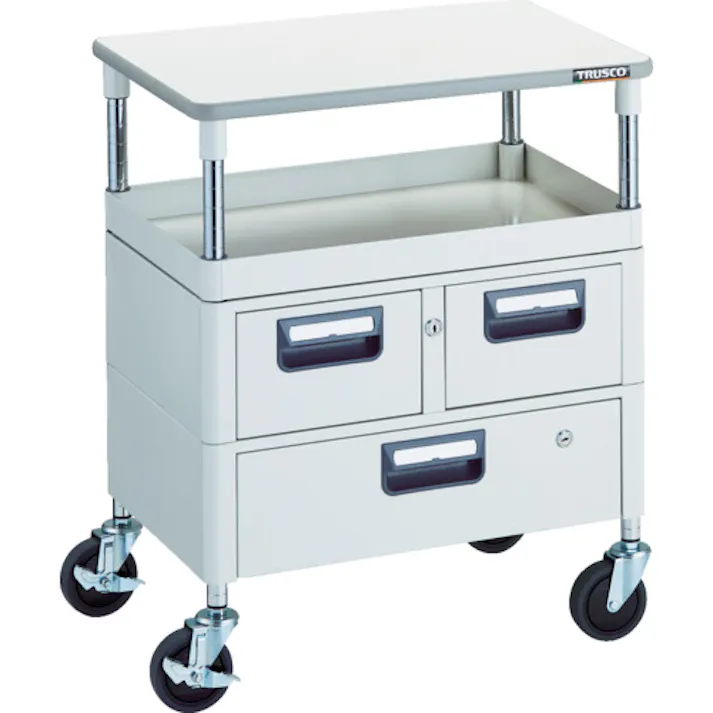 【CAINZ-DASH】トラスコ中山 ツールワゴン フェニックスワゴン 省音 600X400 H740 引出付 天板付 ホワイト PEW-761VWT-W【別送品】