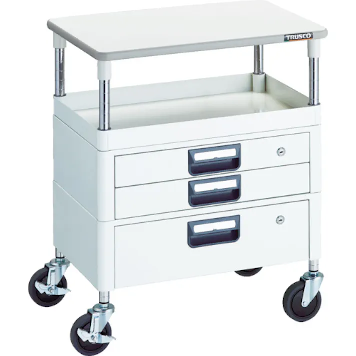 【CAINZ-DASH】トラスコ中山 ツールワゴン フェニックスワゴン 省音 600X400 H740 引出付 天板付 ホワイト PEW-761VXT-W【別送品】