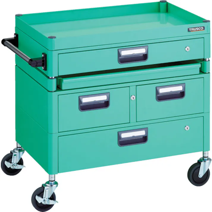 【CAINZ-DASH】トラスコ中山 ツールワゴン フェニックスワゴン 省音 750X500 H740 引出付 スライド1段 ヤンググリーン PEW-771M1VWZ-YG【別送品】
