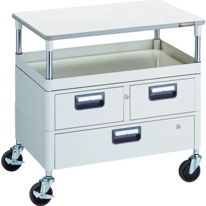 【CAINZ-DASH】トラスコ中山 ツールワゴン フェニックスワゴン 省音 750X500 H740 引出付 天板付 ホワイト PEW-771VWT-W【別送品】