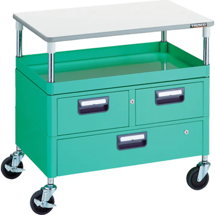 【CAINZ-DASH】トラスコ中山 ツールワゴン フェニックスワゴン 省音 750X500 H740 引出付 天板付 ヤンググリーン PEW-771VWT-YG【別送品】