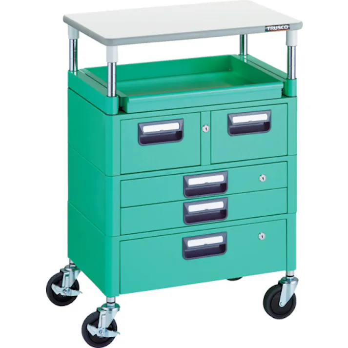 【CAINZ-DASH】トラスコ中山 ツールワゴン フェニックスワゴン 省音 600X400 H880 引出付 天板付 ヤンググリーン PEW-960M1VXWT-YG【別送品】