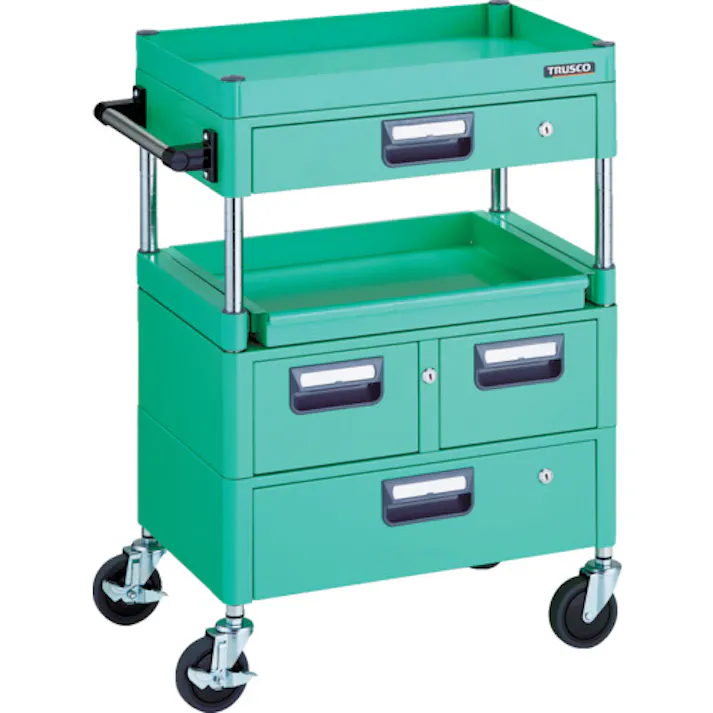 【CAINZ-DASH】トラスコ中山 ツールワゴン フェニックスワゴン 省音 600X400 H880 引出付 スライド1段 ヤンググリーン PEW-961M1VWZ-YG【別送品】