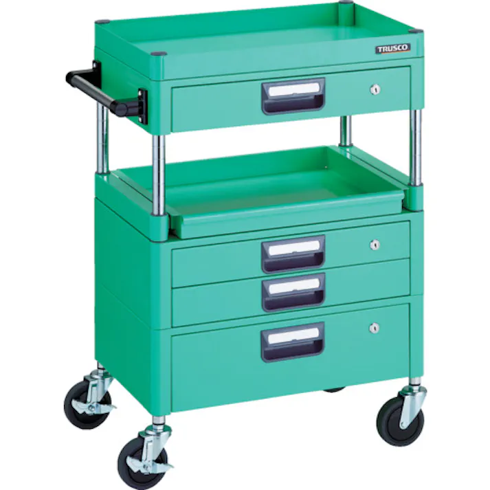 【CAINZ-DASH】トラスコ中山 ツールワゴン フェニックスワゴン 省音 600X400 H880 引出付 スライド1段 ヤンググリーン PEW-961M1VXZ-YG【別送品】