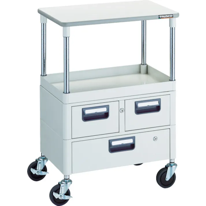 【CAINZ-DASH】トラスコ中山 ツールワゴン フェニックスワゴン 省音 600X400 H880 引出付 天板付 ホワイト PEW-961VWT-W【別送品】