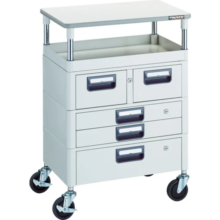 【CAINZ-DASH】トラスコ中山 ツールワゴン フェニックスワゴン 省音 600X400 H880 引出付 天板付 ホワイト PEW-961VXWT-W【別送品】