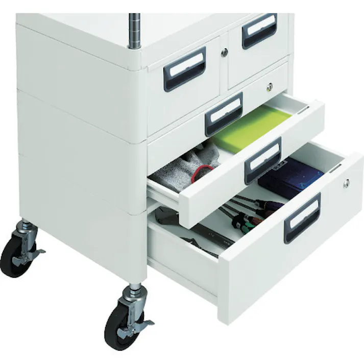 【CAINZ-DASH】トラスコ中山 ツールワゴン フェニックスワゴン 省音 600X400 H880 引出付 天板付 ホワイト PEW-961VXWT-W【別送品】