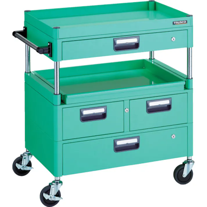 【CAINZ-DASH】トラスコ中山 ツールワゴン フェニックスワゴン 省音 750X500 H880 引出付 スライド1段 ヤンググリーン PEW-971M1VWZ-YG【別送品】