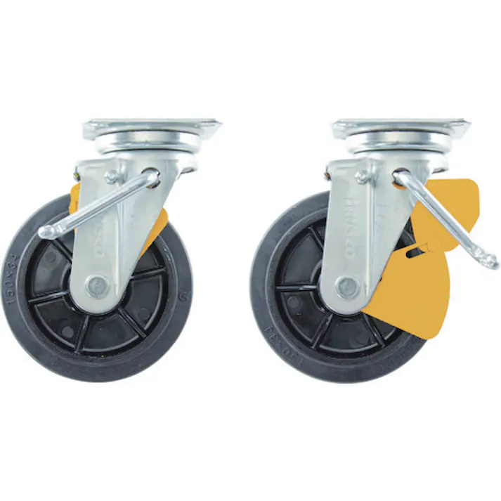 【CAINZ-DASH】トラスコ中山 プレス製ナイロンホイールゴムキャスター 自在 左ブレーキサインプレート150Φ TWRJB-150LSP【別送品】