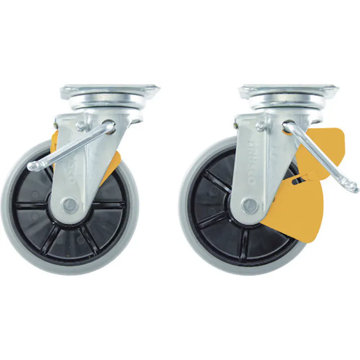 【CAINZ-DASH】トラスコ中山 プレス製ナイロンホイールウレタンキャスター 自在 左ブレーキサインプレート150Φ TWUJB-150LSP【別送品】