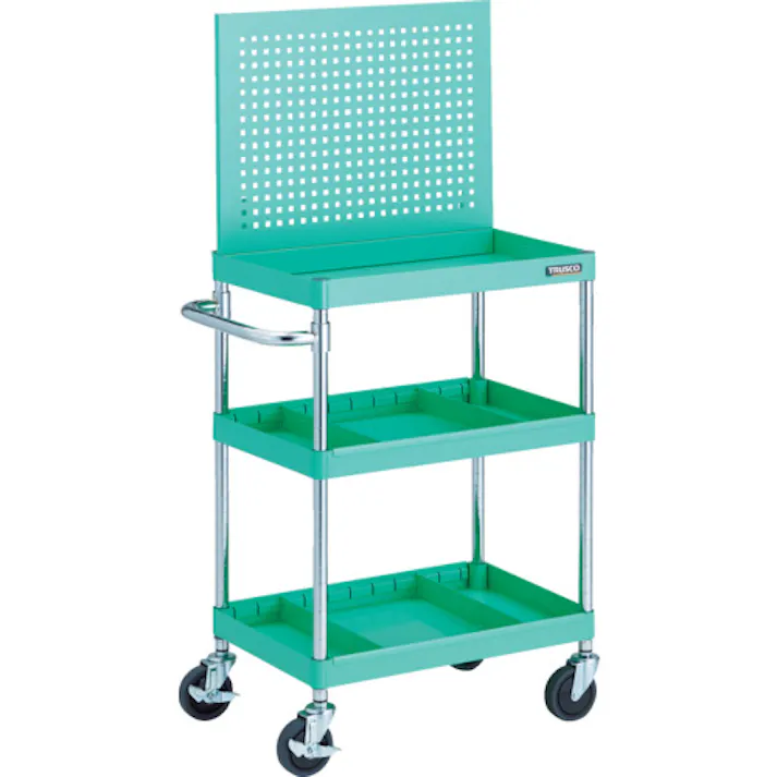 【CAINZ-DASH】トラスコ中山 ツールワゴン フェニックスワゴン 省音 600X400 仕切2段付 上部パンチングパネル仕様 ヤンググリーン PEW-P963S2-YG【別送品】