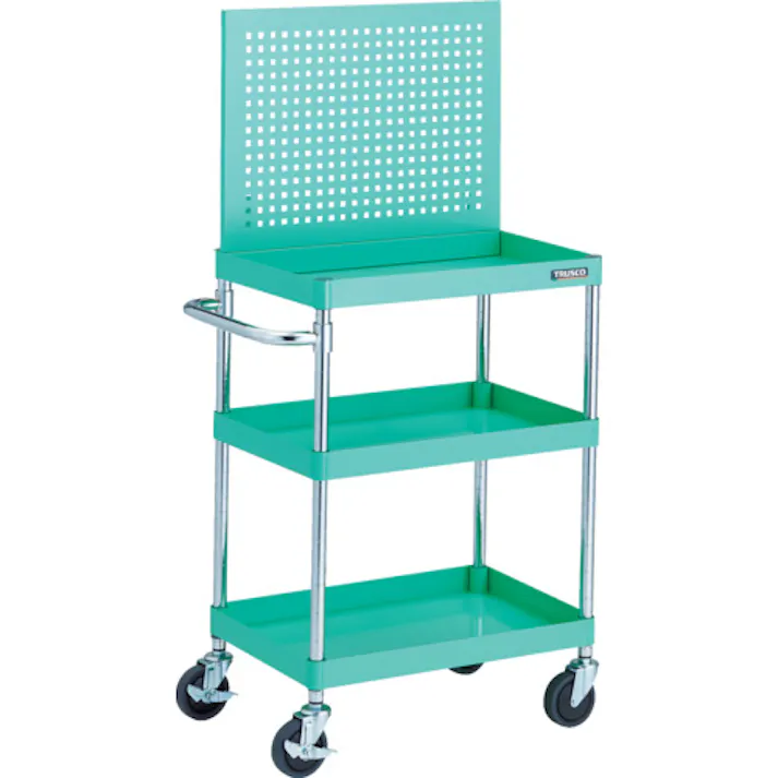 【CAINZ-DASH】トラスコ中山 ツールワゴン フェニックスワゴン 省音 600X400XH880 3段 上部パンチングパネル仕様 ヤンググリーン PEW-P963-YG【別送品】