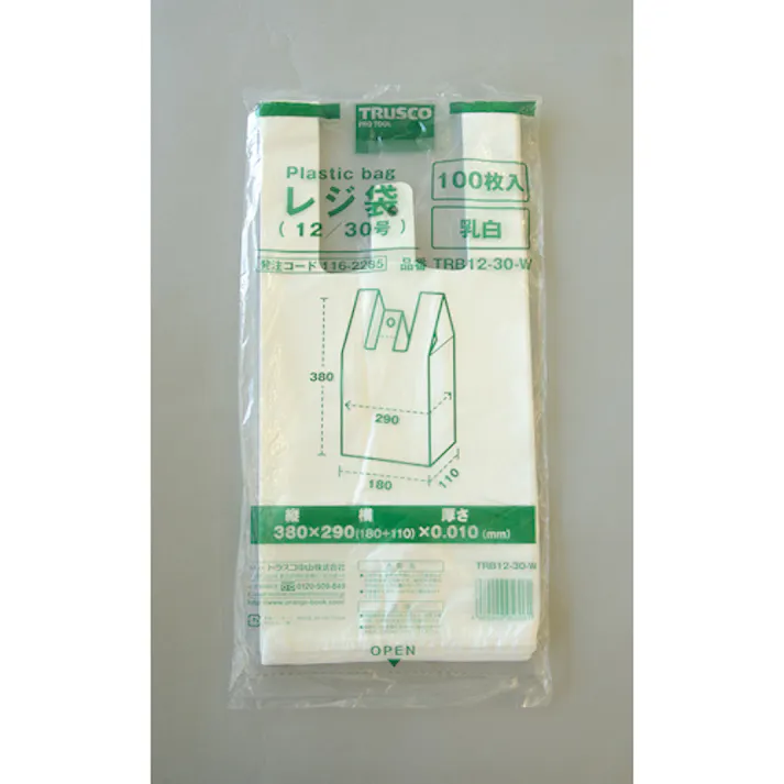 【CAINZ-DASH】トラスコ中山 レジ袋 12/30号 380X290(180)mm 乳白 100枚入 TRB12-30-W【別送品】