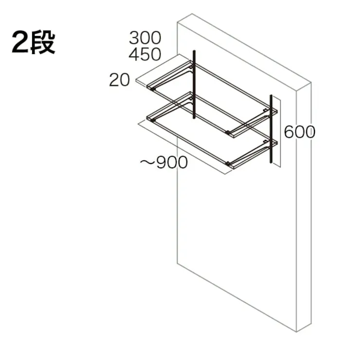 可動棚セットBタイプ 2段 奥行300mm シェルホワイト JTCKTB2D3-W-LW【別送品】