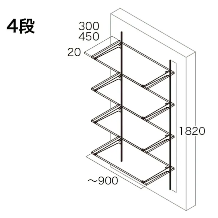 可動棚セットBタイプ 4段 奥行300mm シェルホワイト JTCKTB4D3-W-LW-A【別送品】