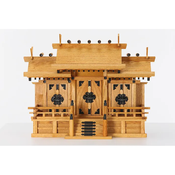 神棚 屋根違い三社 中 けやき色 幅61cm×奥行27cm×高さ46cm