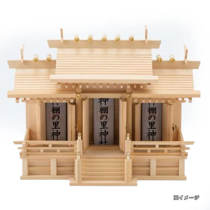 【送料無料】木曽桧 屋根違い三社 中 神棚セット 幅62cm×奥行33cm×高さ47cm【別送品】
