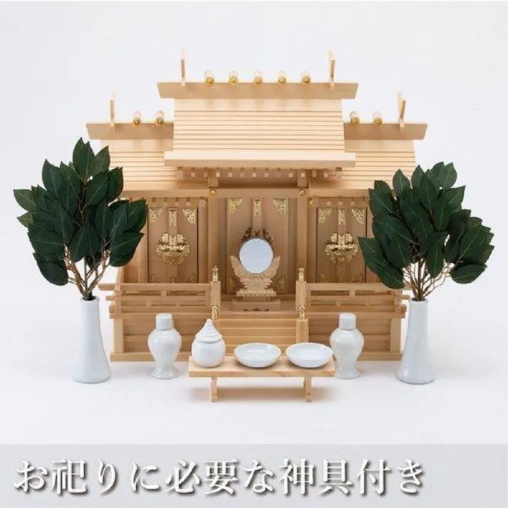 【送料無料】木曽桧 屋根違い三社 中 神棚セット 幅62cm×奥行33cm×高さ47cm【別送品】